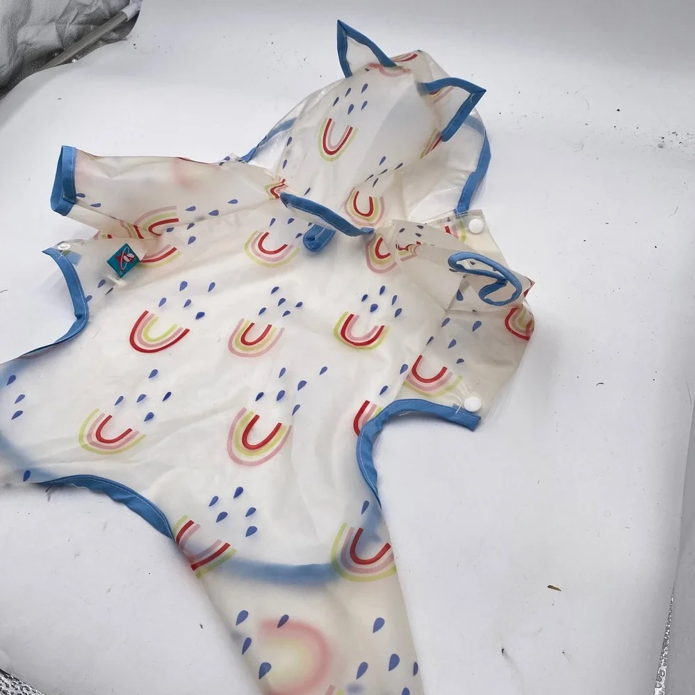 Petcircle Rainbow Print Dog‎ Raincoat Medium Clear Blue Hooded Waterproof Jacket